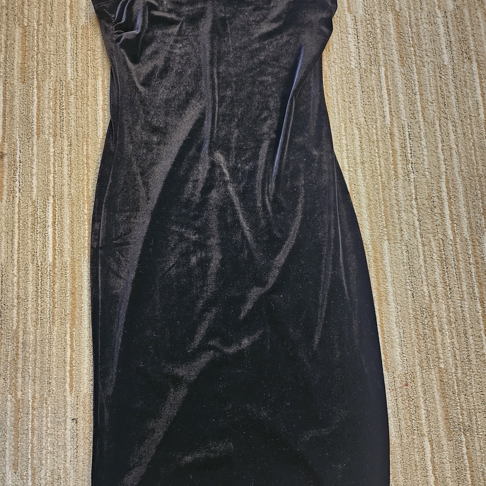 Newport News Black Velvet Midi Dress Strapless